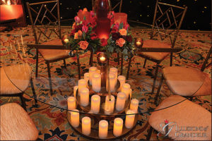Candle Tables 60" Glass Tops x 30"h