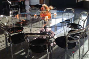 Glowing Orb Tables 60" Glass Tops x 30"h