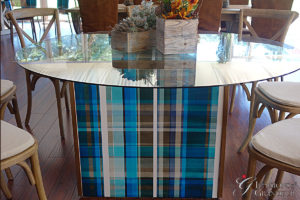 Cube Tables / Plaid Image 60" round Glass Tops x 30"h Different Images available