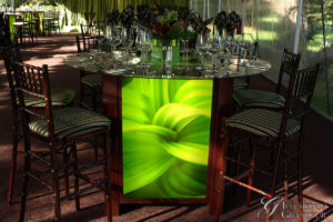 Tall Light-Box Tables / green Leaf Image 60" round Glass Tops x 42" high Different Images available
