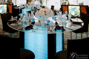 Tall Light-Box Tables / blue Water Image 60" round Glass Tops x 42" high Different Images available