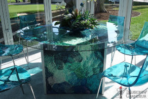 Abstract blue green 60" Glass Top x 30"h