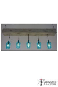 Wood Boxes with teal Glass Pendants 9"x72"x30"H