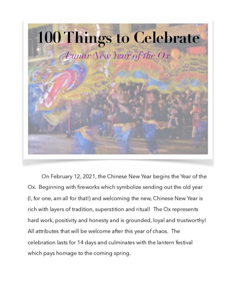 Themed Chinese New Year event beginning with fireworks and following traditions or creating your own