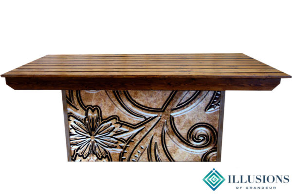 Illuminated Tooled Leather Wood Dining Top Tables