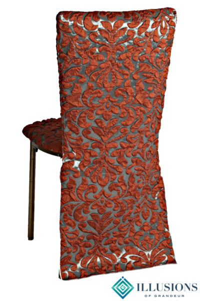 Bronze Diamond Chairs with Burnt Orange Damask Chair Back Cover