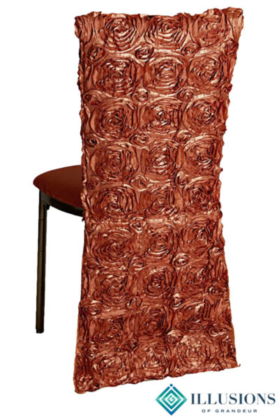 Bronze Diamond Chairs with Burnt Orange Rose Chair Back Covers
